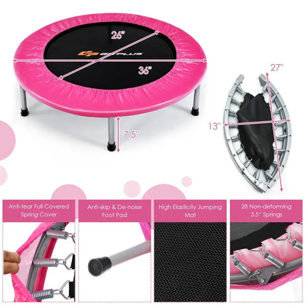 36 Inch Mini Folding Trampoline Portable Recreational Fitness Rebounder-Pink - Pink - Trampolines