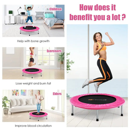 36 Inch Mini Folding Trampoline Portable Recreational Fitness Rebounder-Pink - Pink - Trampolines
