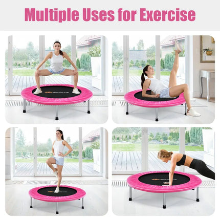 36 Inch Mini Folding Trampoline Portable Recreational Fitness Rebounder-Pink - Pink - Trampolines