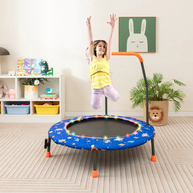 36 Inch Mini Trampoline with Colorful LED Lights and Bluetooth Speaker-Blue - Blue - Trampolines
