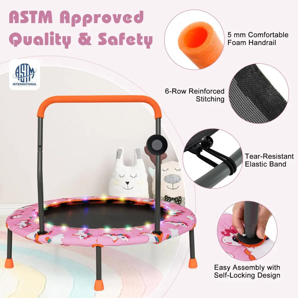 36 Inch Mini Trampoline with Colorful LED Lights and Bluetooth Speaker-Pink - Pink - Trampolines