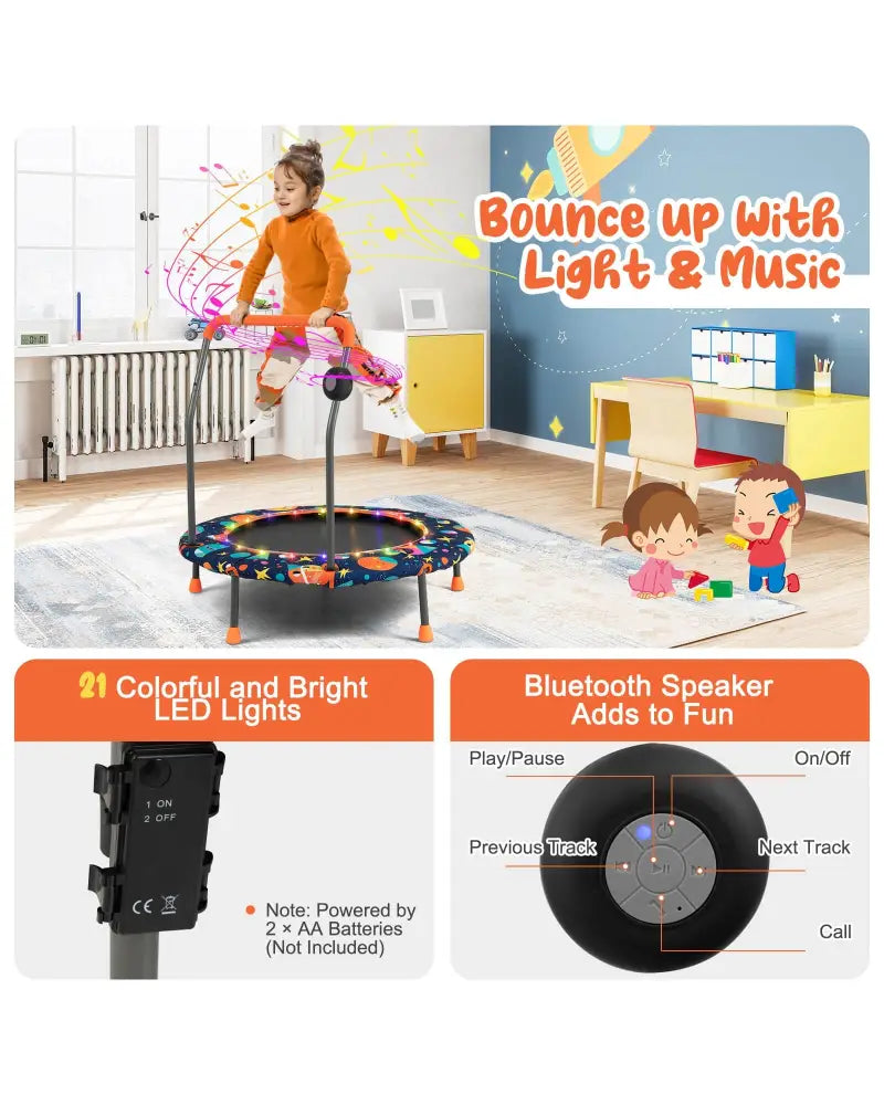 36 Inch Mini Trampoline with Colorful LED Lights and Bluetooth Speaker-Multicolor - Multicolor - Trampolines