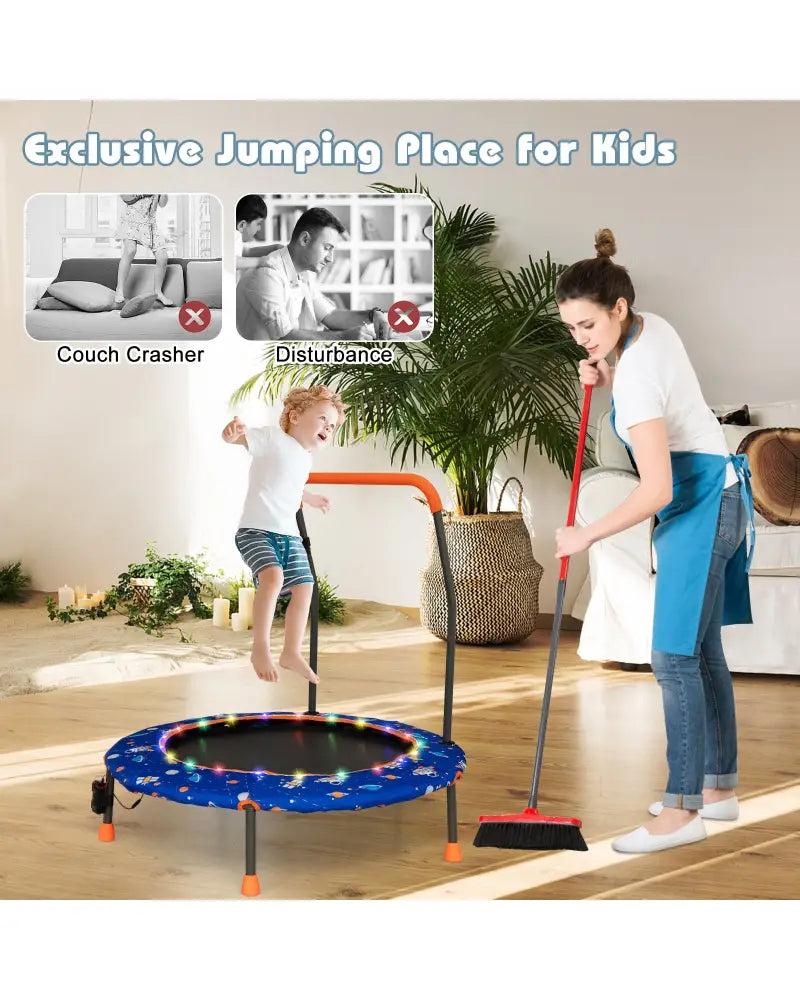 36 Inch Mini Trampoline with Colorful LED Lights and Bluetooth Speaker-Blue - Blue - Trampolines