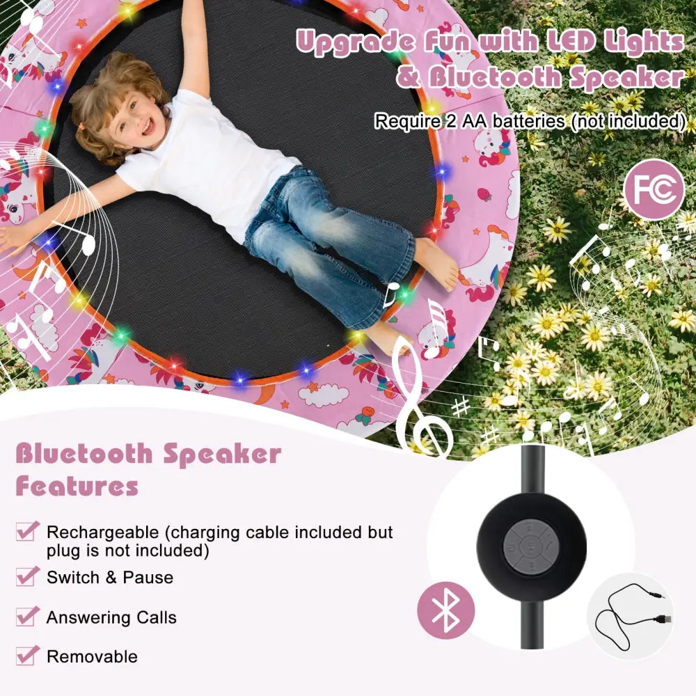 36 Inch Mini Trampoline with Colorful LED Lights and Bluetooth Speaker-Pink - Pink - Trampolines