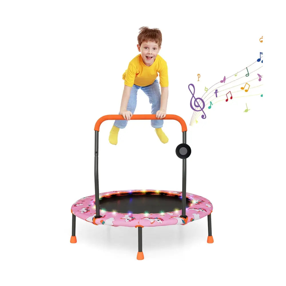 36 Inch Mini Trampoline with Colorful LED Lights and Bluetooth Speaker-Pink - Pink - Trampolines
