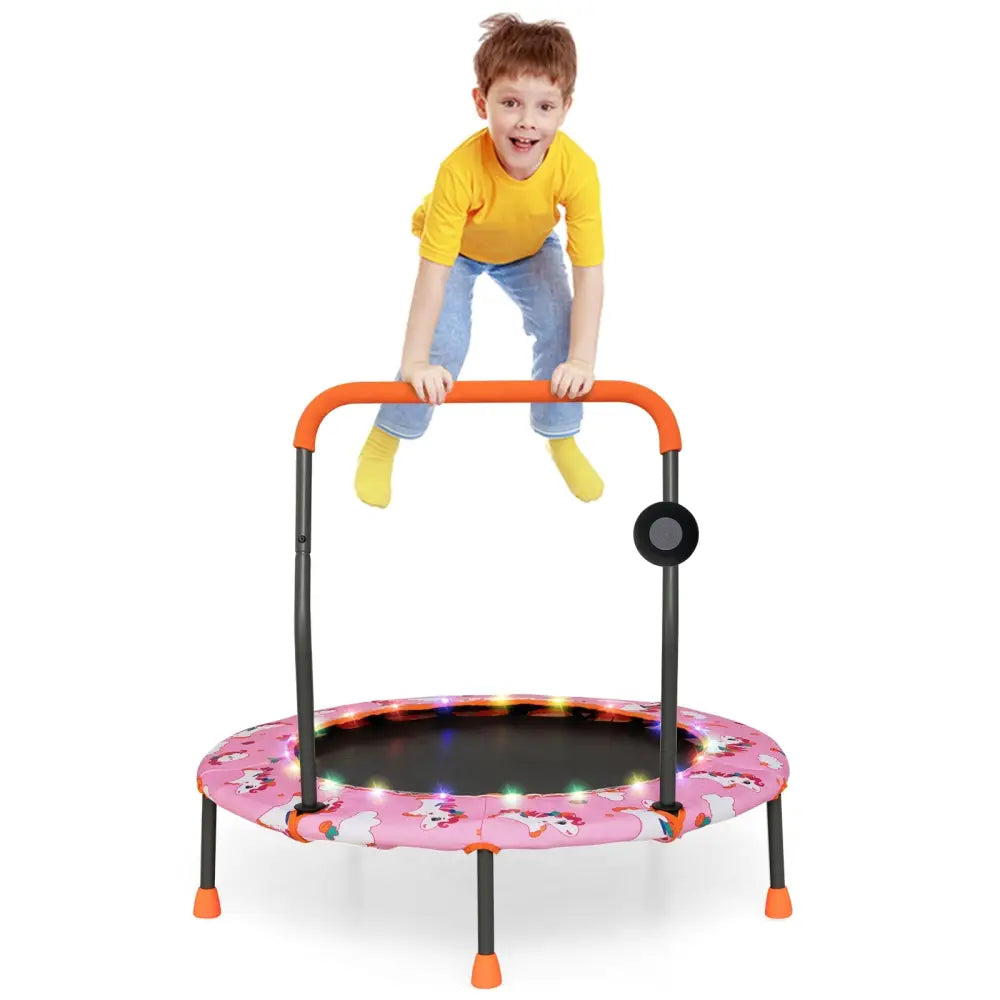 36 Inch Mini Trampoline with Colorful LED Lights and Bluetooth Speaker-Pink - Pink - Trampolines