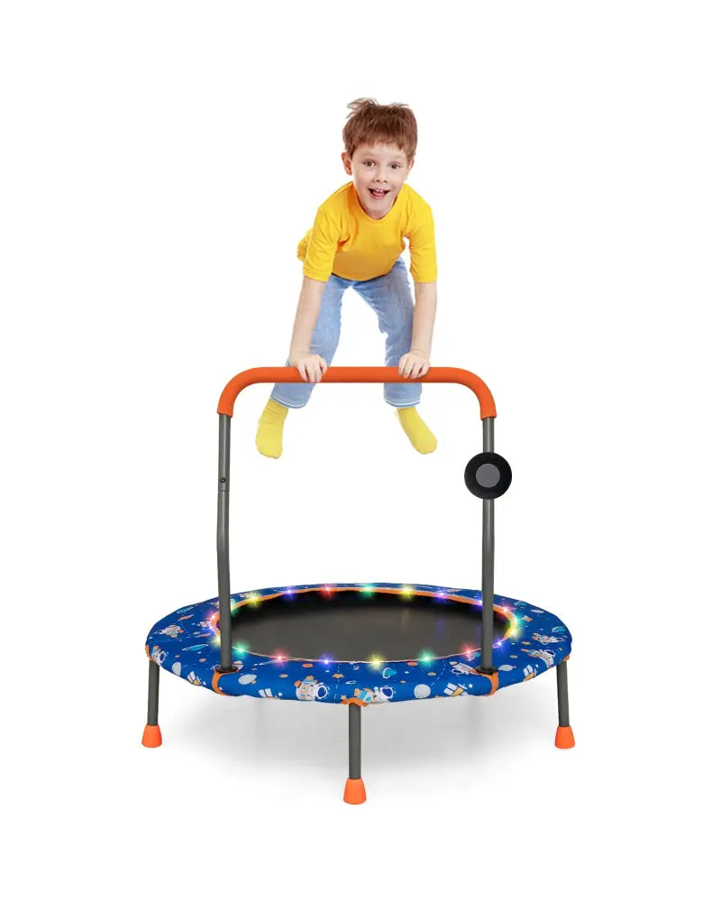 36 Inch Mini Trampoline with Colorful LED Lights and Bluetooth Speaker-Blue - Blue - Trampolines