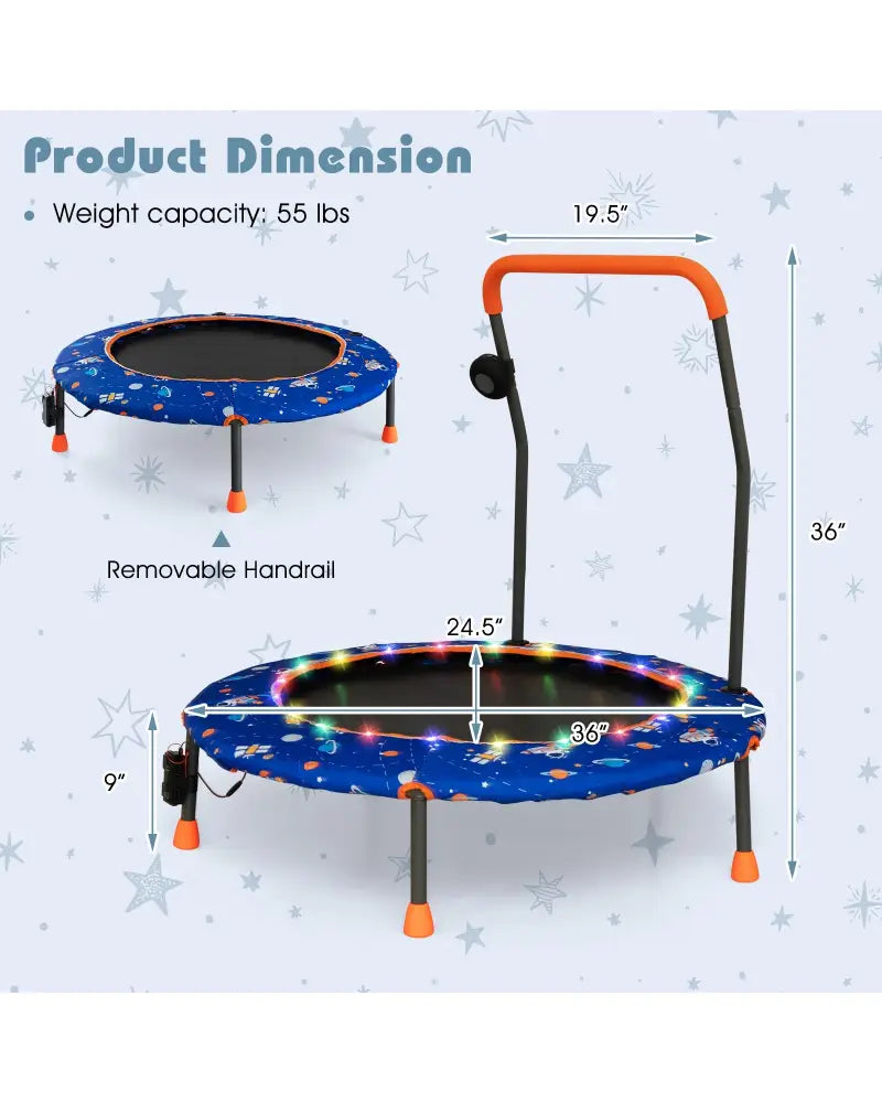 36 Inch Mini Trampoline with Colorful LED Lights and Bluetooth Speaker-Blue - Blue - Trampolines