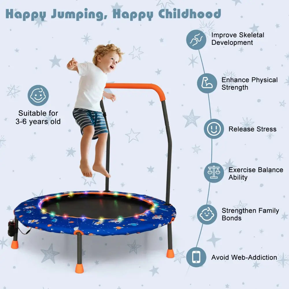 36 Inch Mini Trampoline with Colorful LED Lights and Bluetooth Speaker-Blue - Blue - Trampolines