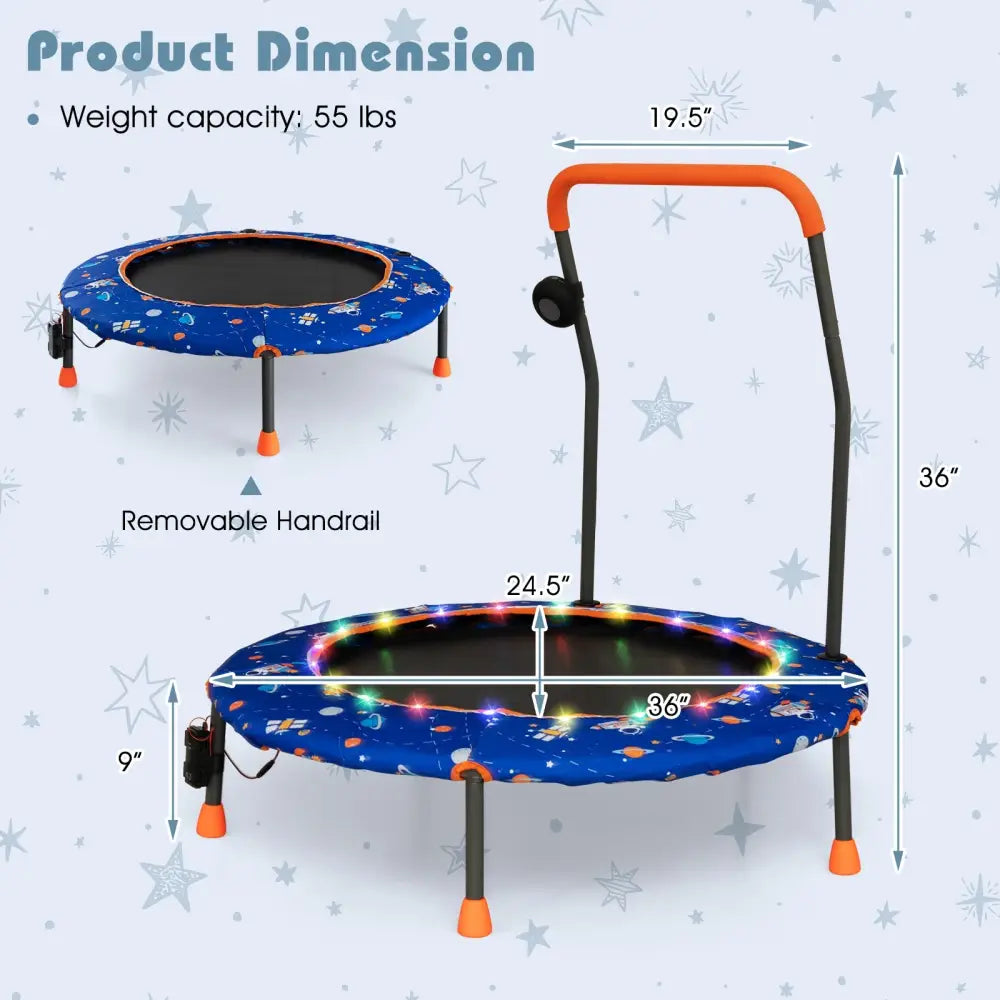 36 Inch Mini Trampoline with Colorful LED Lights and Bluetooth Speaker-Blue - Blue - Trampolines