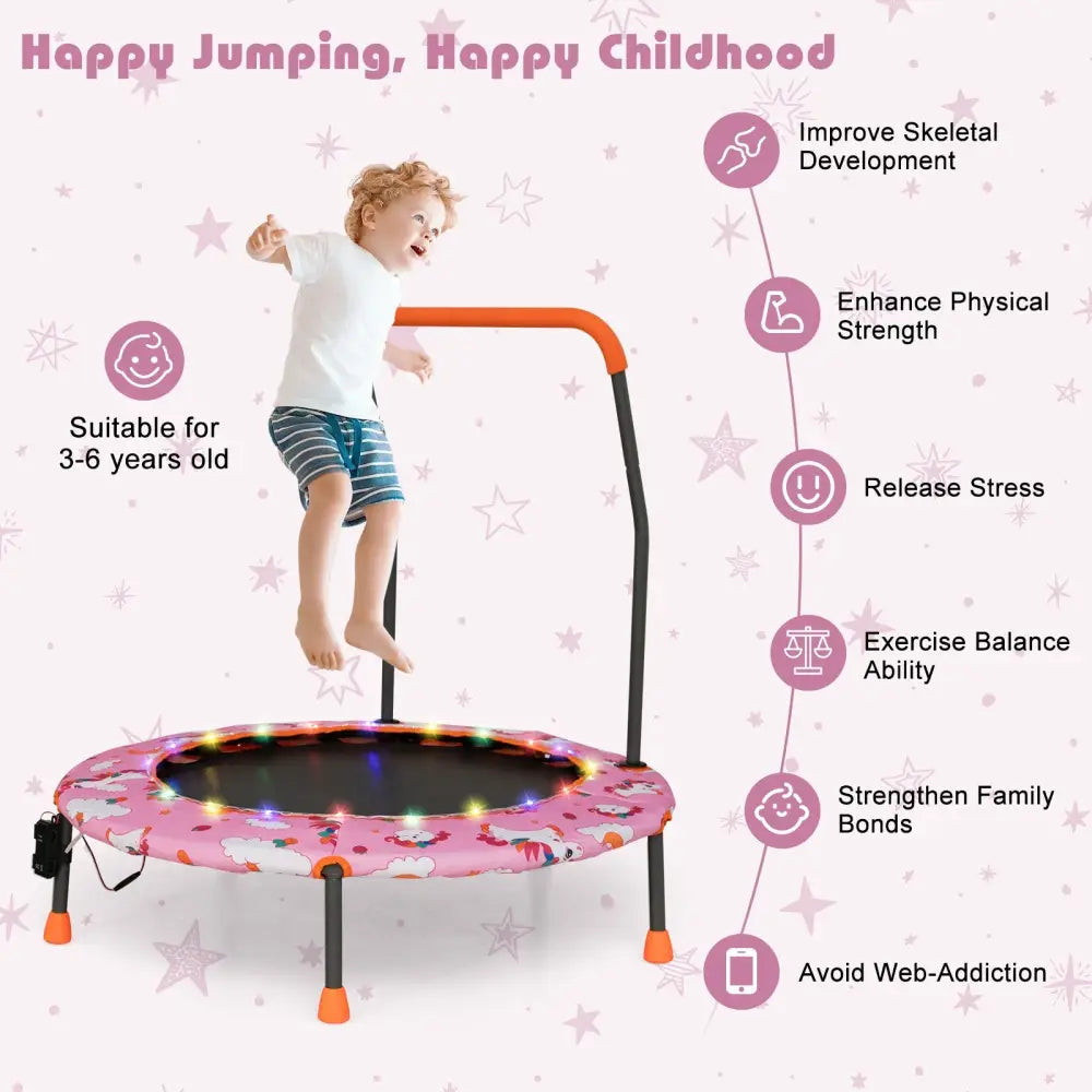 36 Inch Mini Trampoline with Colorful LED Lights and Bluetooth Speaker-Pink - Pink - Trampolines