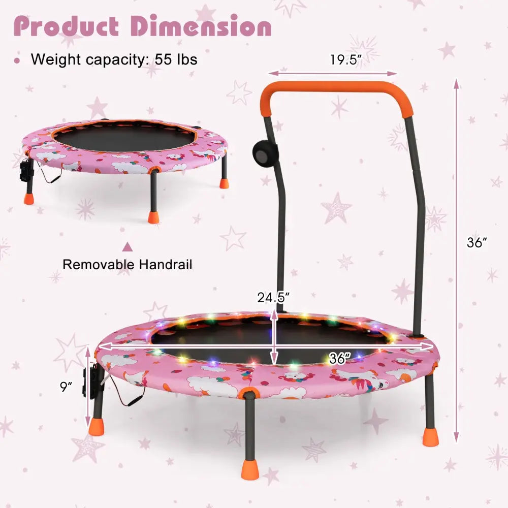 36 Inch Mini Trampoline with Colorful LED Lights and Bluetooth Speaker-Pink - Pink - Trampolines