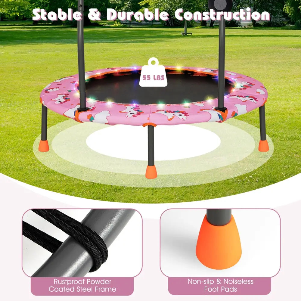 36 Inch Mini Trampoline with Colorful LED Lights and Bluetooth Speaker-Pink - Pink - Trampolines