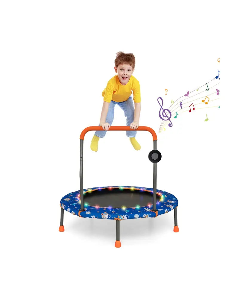 36 Inch Mini Trampoline with Colorful LED Lights and Bluetooth Speaker-Blue - Blue - Trampolines