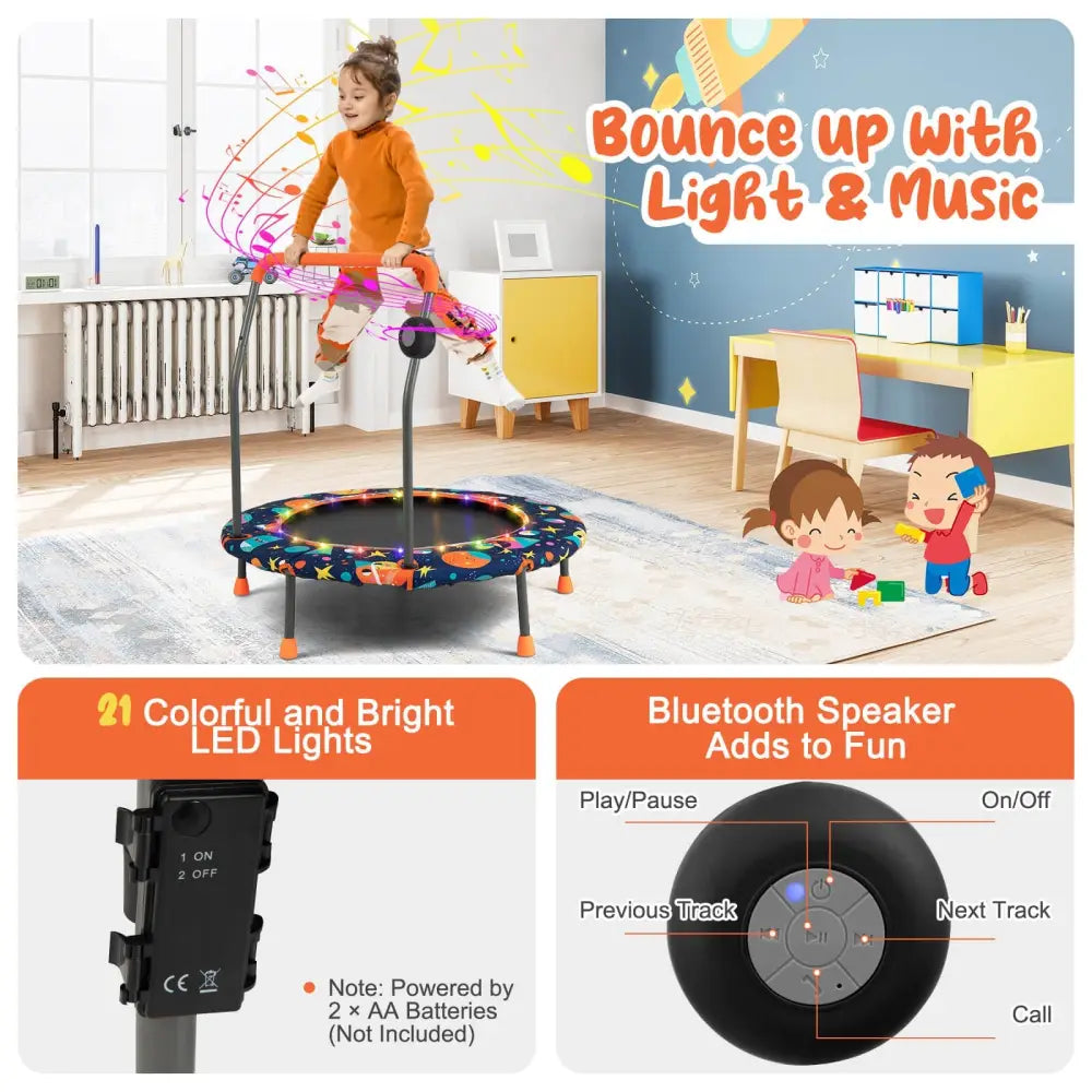 36 Inch Mini Trampoline with Colorful LED Lights and Bluetooth Speaker-Multicolor - Multicolor - Trampolines