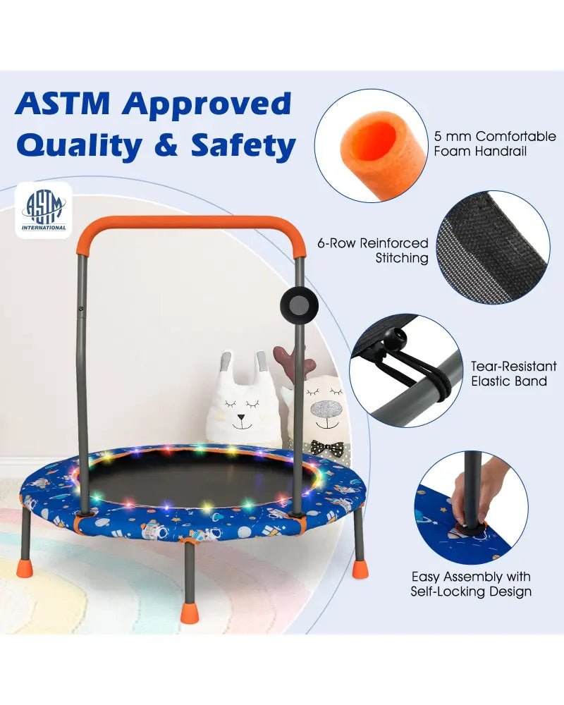 36 Inch Mini Trampoline with Colorful LED Lights and Bluetooth Speaker-Blue - Blue - Trampolines