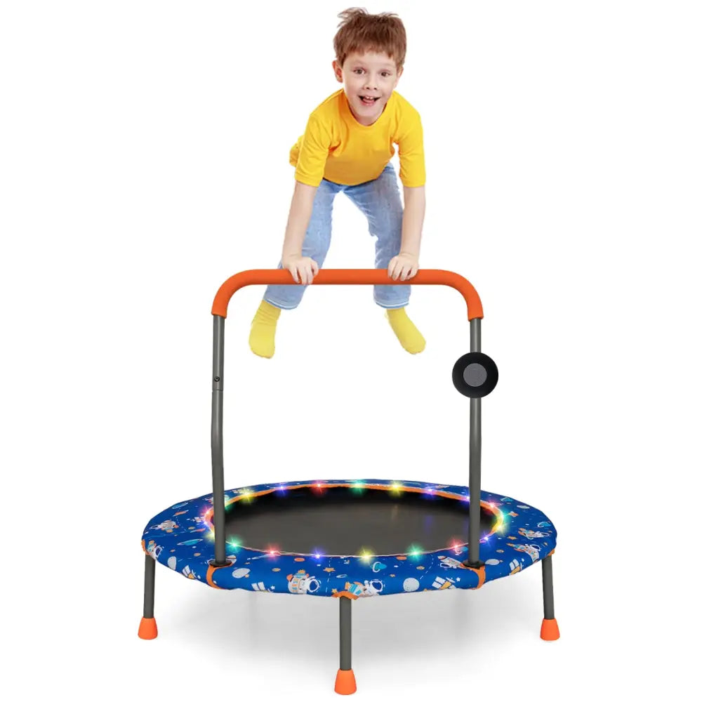 36 Inch Mini Trampoline with Colorful LED Lights and Bluetooth Speaker-Blue - Blue - Trampolines