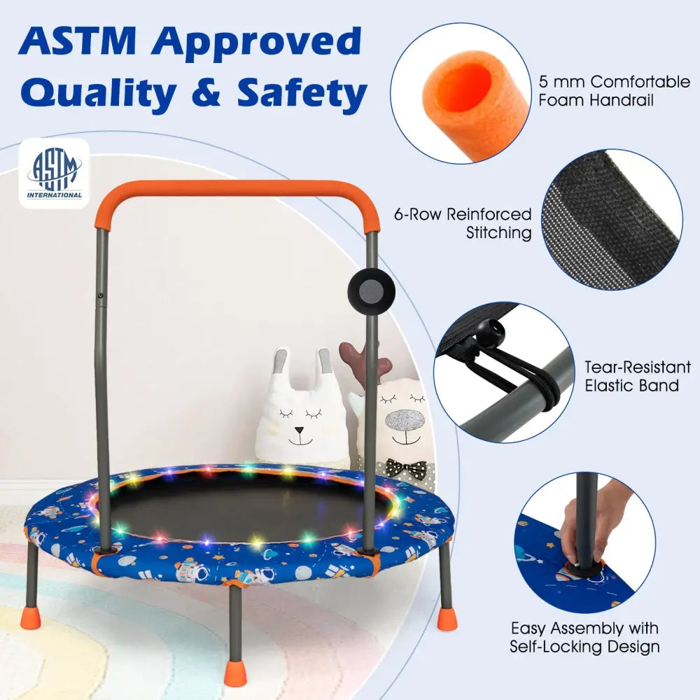 36 Inch Mini Trampoline with Colorful LED Lights and Bluetooth Speaker-Blue - Blue - Trampolines