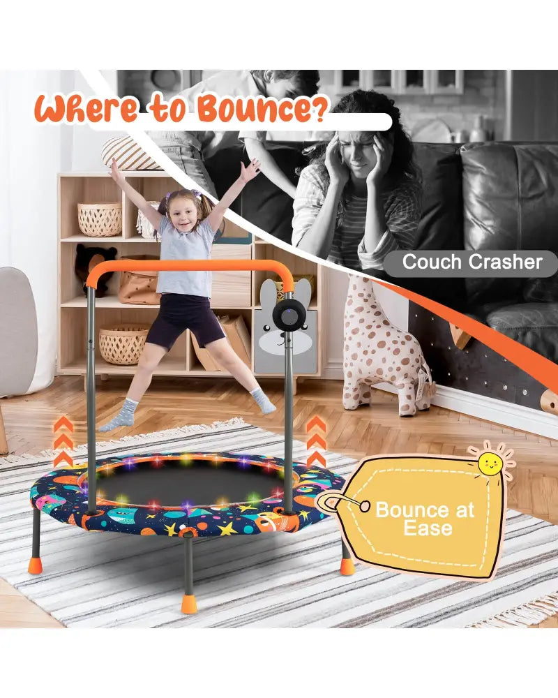 36 Inch Mini Trampoline with Colorful LED Lights and Bluetooth Speaker-Multicolor - Multicolor - Trampolines
