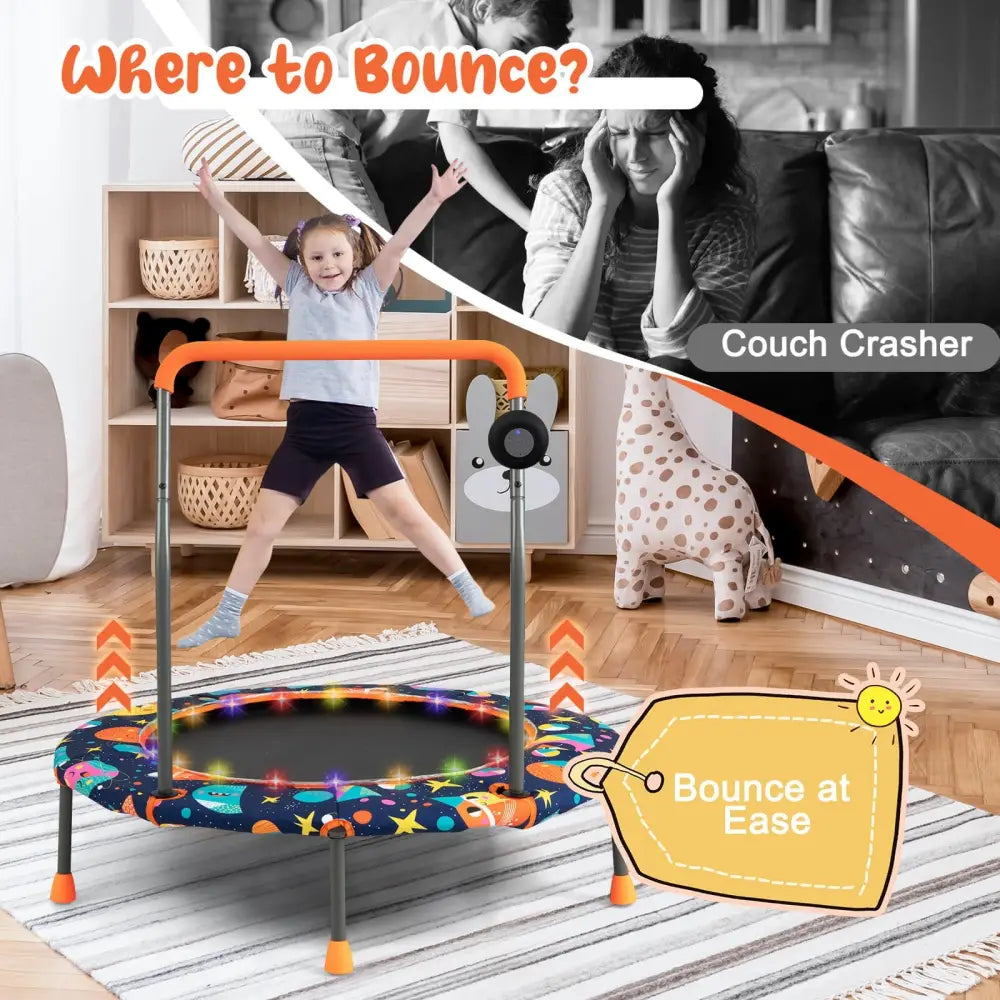 36 Inch Mini Trampoline with Colorful LED Lights and Bluetooth Speaker-Multicolor - Multicolor - Trampolines