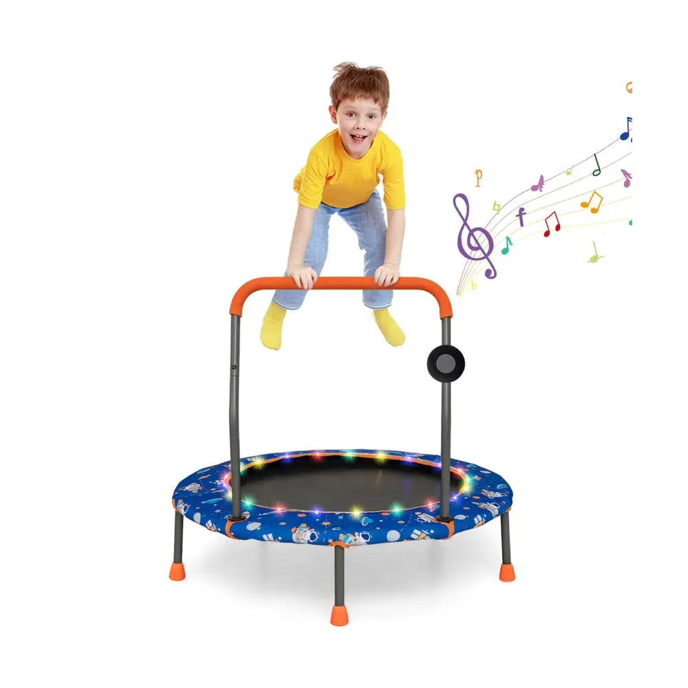 36 Inch Mini Trampoline with Colorful LED Lights and Bluetooth Speaker-Blue - Blue - Trampolines