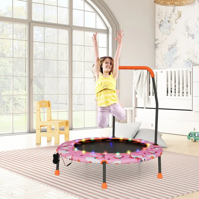 36 Inch Mini Trampoline with Colorful LED Lights and Bluetooth Speaker-Pink - Pink - Trampolines
