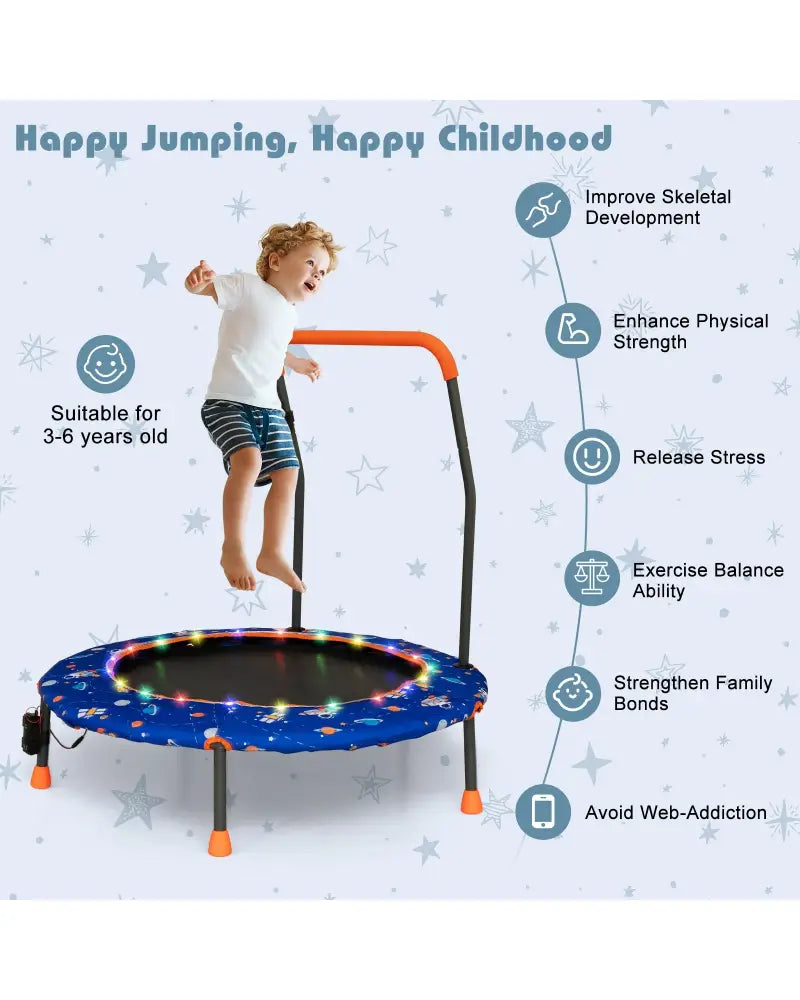 36 Inch Mini Trampoline with Colorful LED Lights and Bluetooth Speaker-Blue - Blue - Trampolines