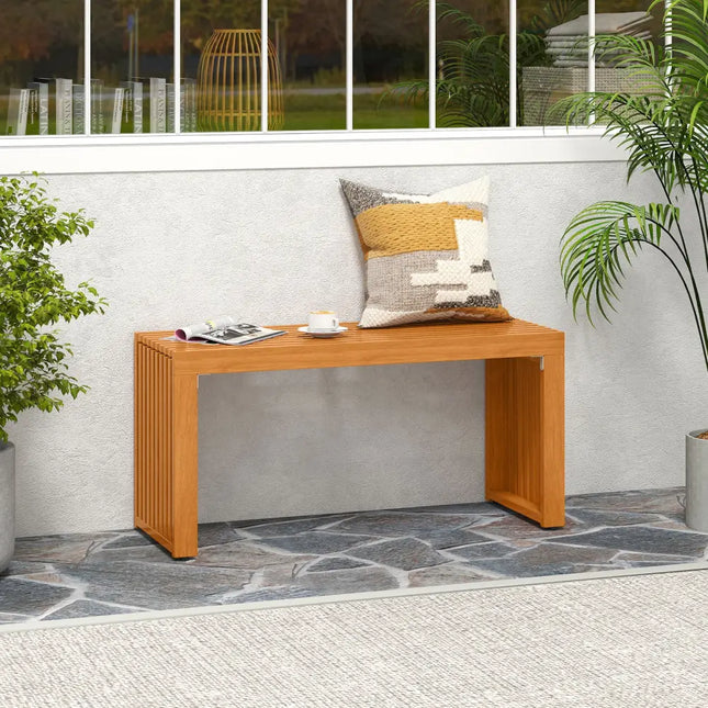 36 Inch Patio Bench All-Slat Acacia Wood Loveseat - Outdoor Benches
