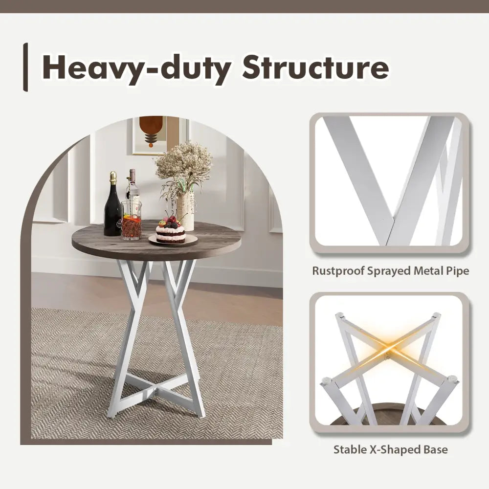 36 Inch Round Dining Table with Metal Pedestal Base-Natural - Natural - Dining Tables