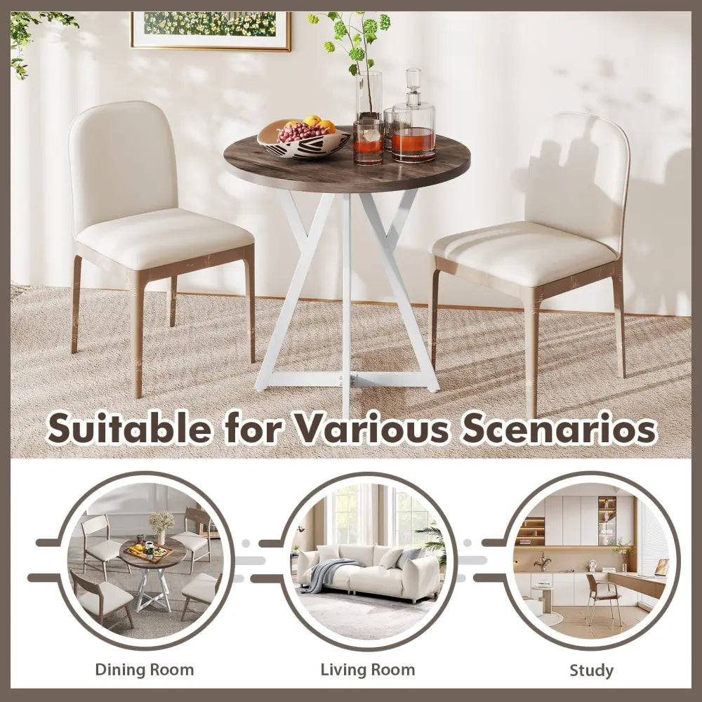 36 Inch Round Dining Table with Metal Pedestal Base-Natural - Natural - Dining Tables