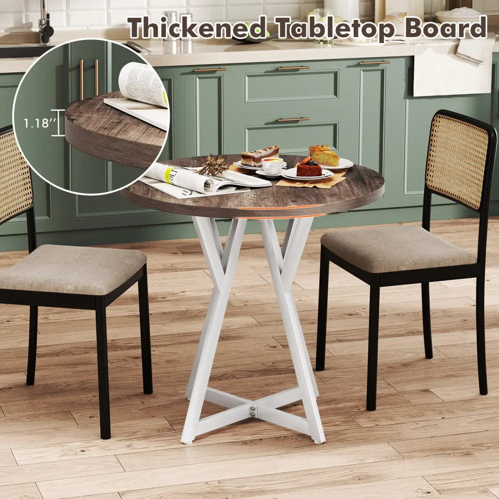 36 Inch Round Dining Table with Metal Pedestal Base-Natural - Natural - Dining Tables