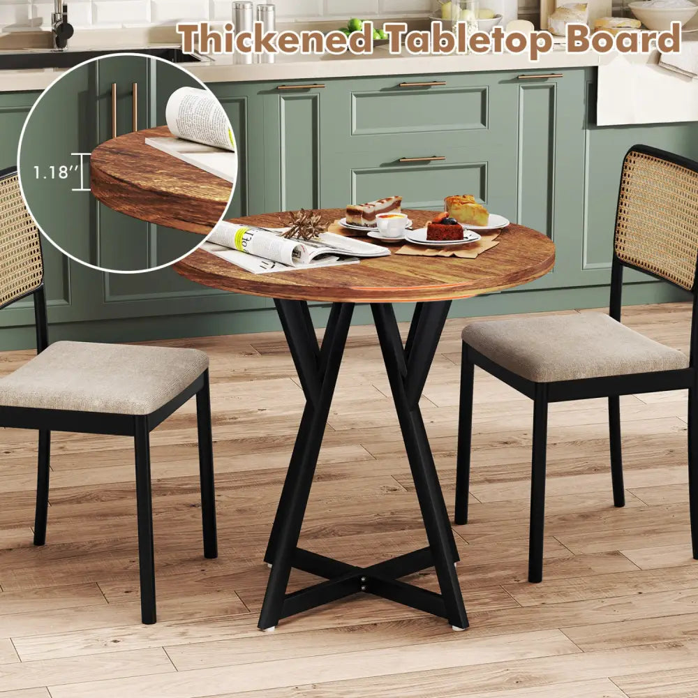 36 Inch Round Dining Table with Metal Pedestal Base-Rustic Brown - Rustic Brown - Dining Tables