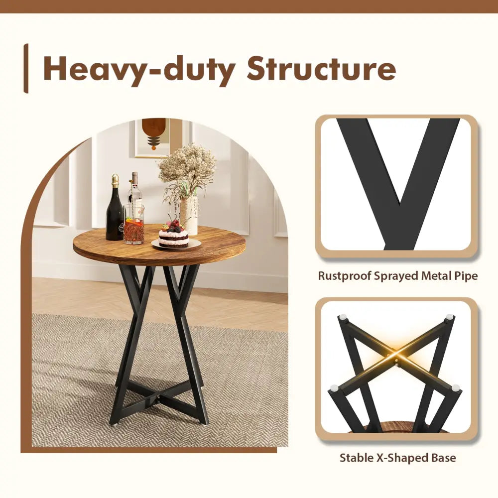 36 Inch Round Dining Table with Metal Pedestal Base-Rustic Brown - Rustic Brown - Dining Tables