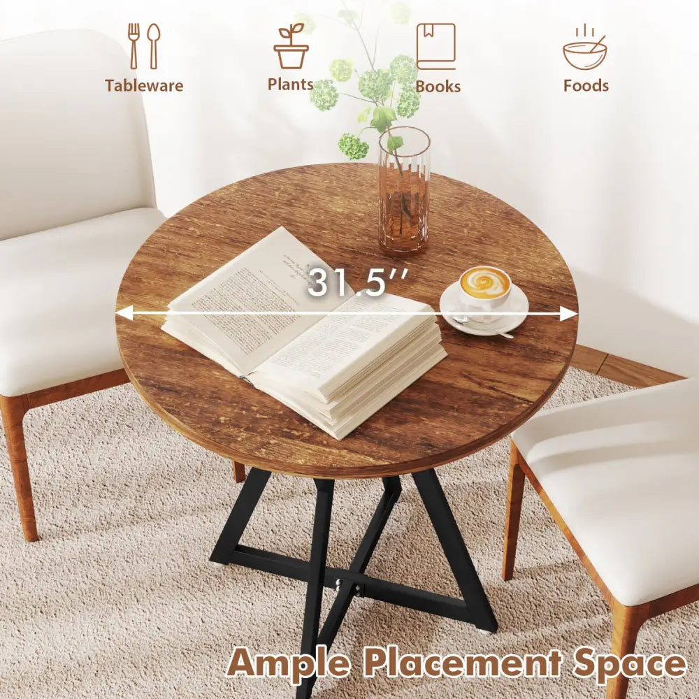 36 Inch Round Dining Table with Metal Pedestal Base-Rustic Brown - Rustic Brown - Dining Tables