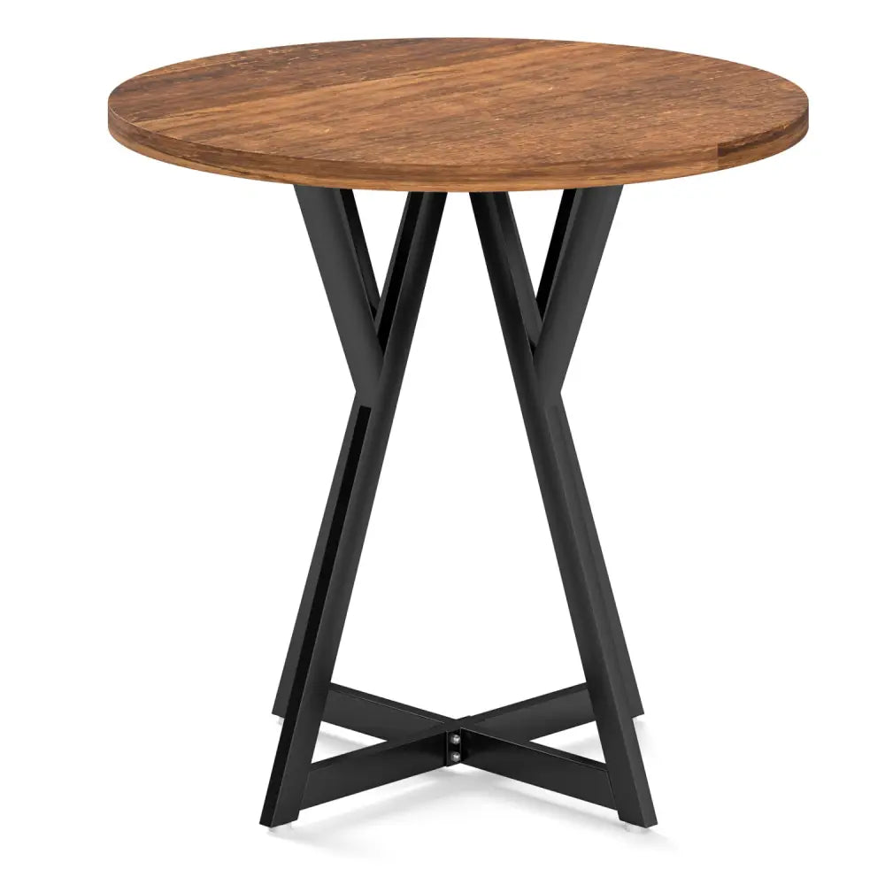 36 Inch Round Dining Table with Metal Pedestal Base-Rustic Brown - Rustic Brown - Dining Tables