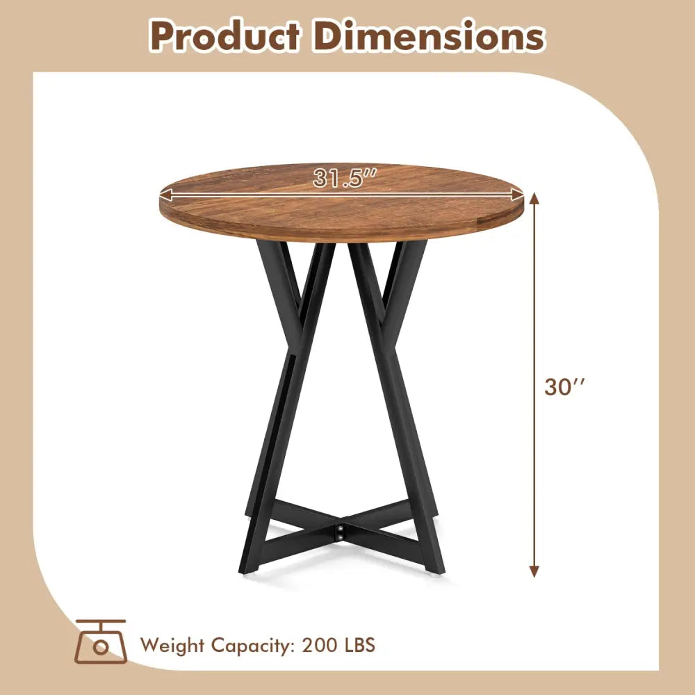 36 Inch Round Dining Table with Metal Pedestal Base-Rustic Brown - Rustic Brown - Dining Tables