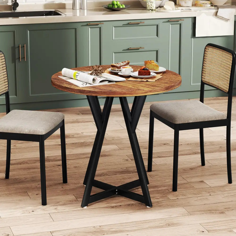 36 Inch Round Dining Table with Metal Pedestal Base-Rustic Brown - Rustic Brown - Dining Tables
