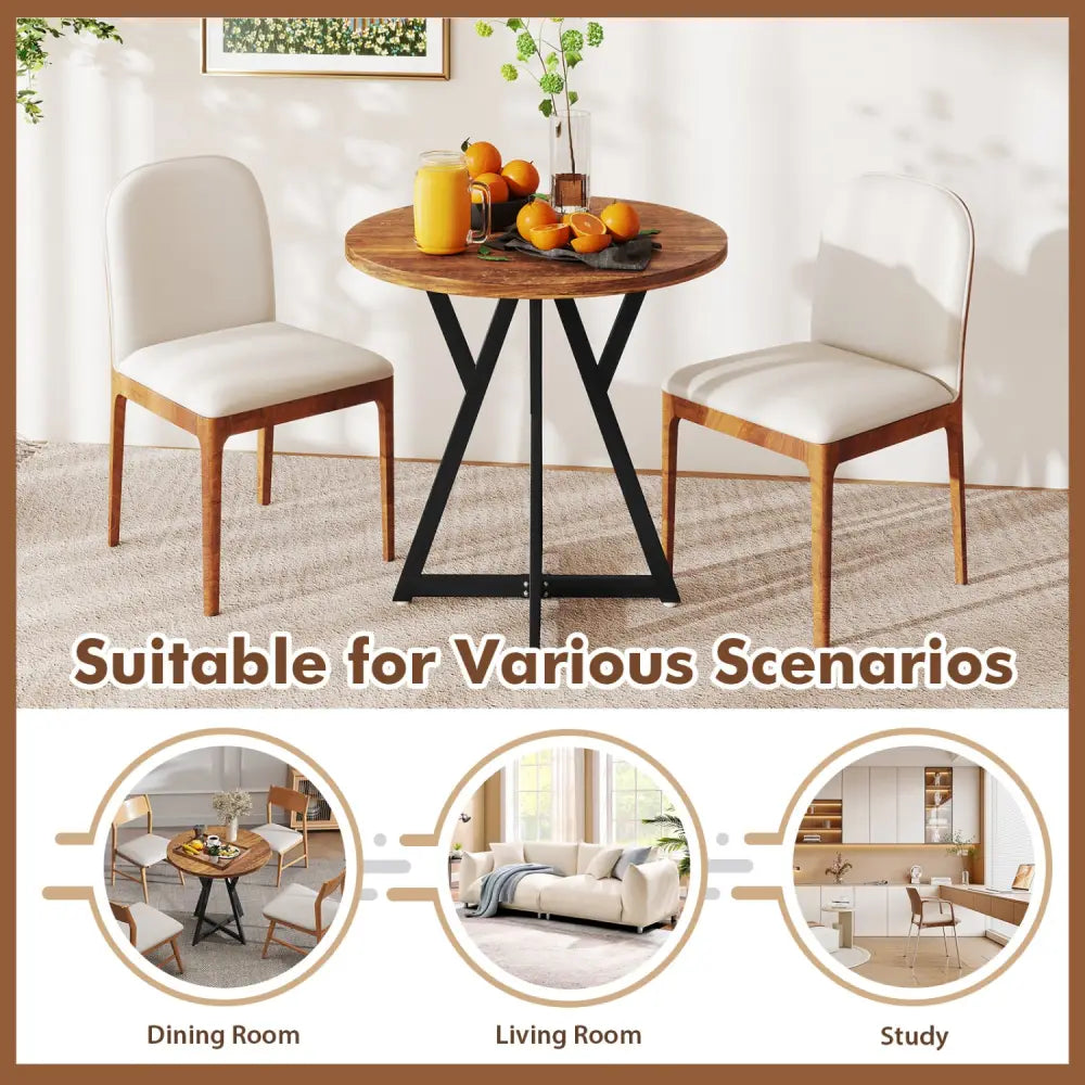 36 Inch Round Dining Table with Metal Pedestal Base-Rustic Brown - Rustic Brown - Dining Tables