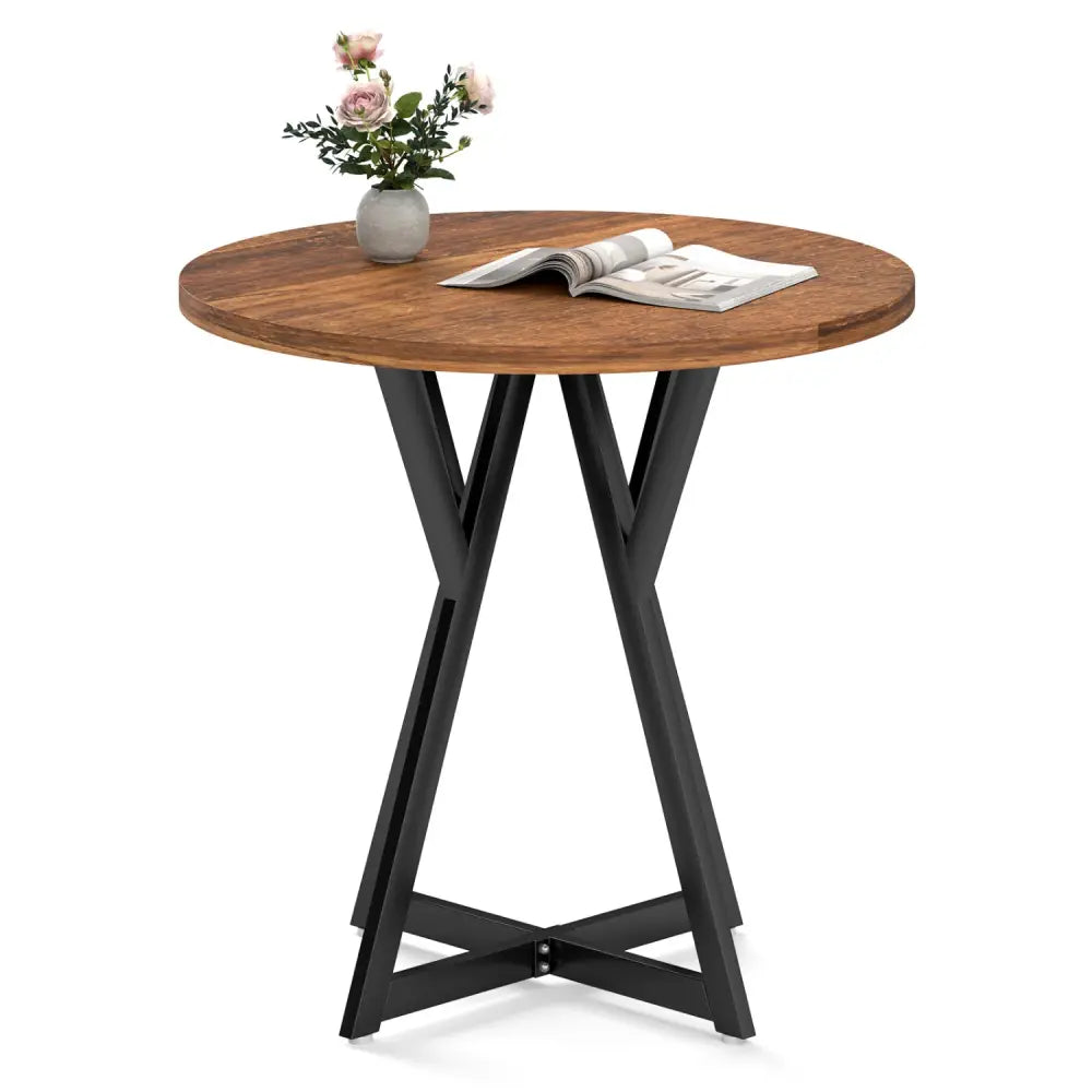 36 Inch Round Dining Table with Metal Pedestal Base-Rustic Brown - Rustic Brown - Dining Tables