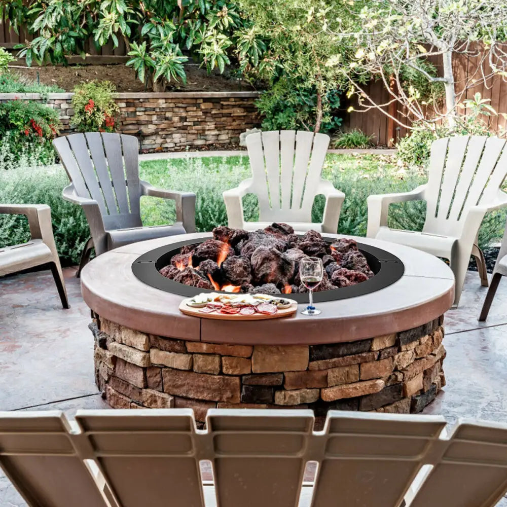 36 inch Round Steel Fire Pit Ring Line for Outdoor Backyard - Black - Fire Pits