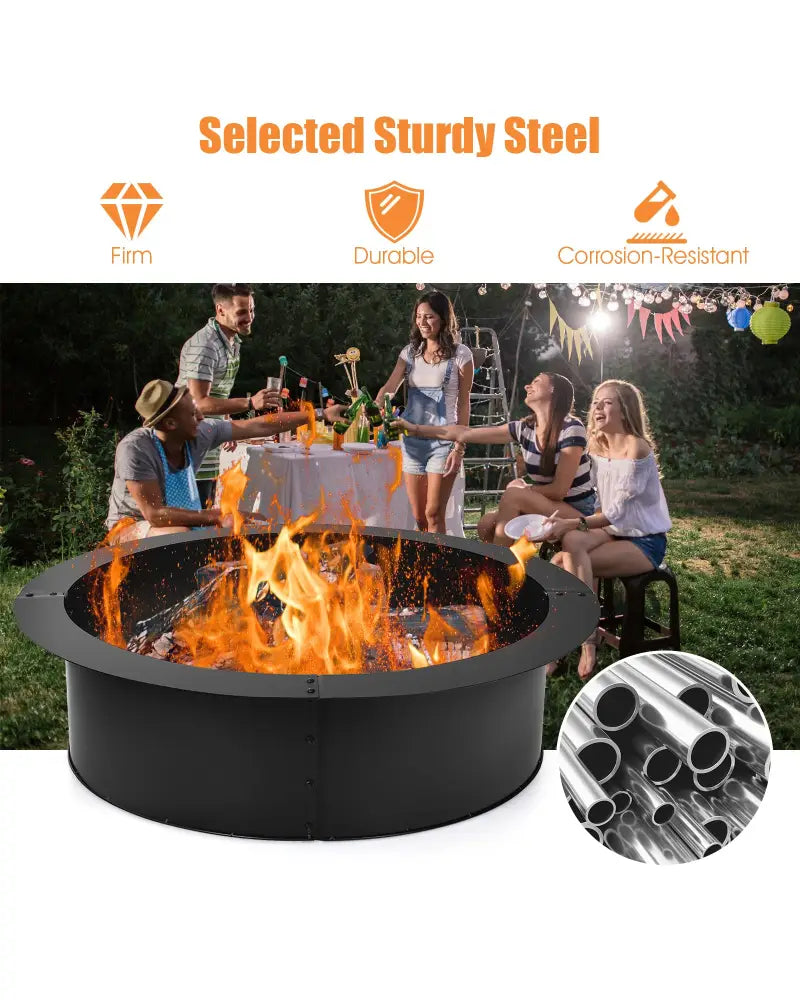 36 inch Round Steel Fire Pit Ring Line for Outdoor Backyard - Black - Fire Pits
