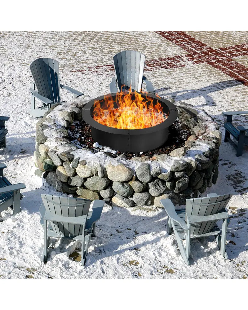 36 inch Round Steel Fire Pit Ring Line for Outdoor Backyard - Black - Fire Pits
