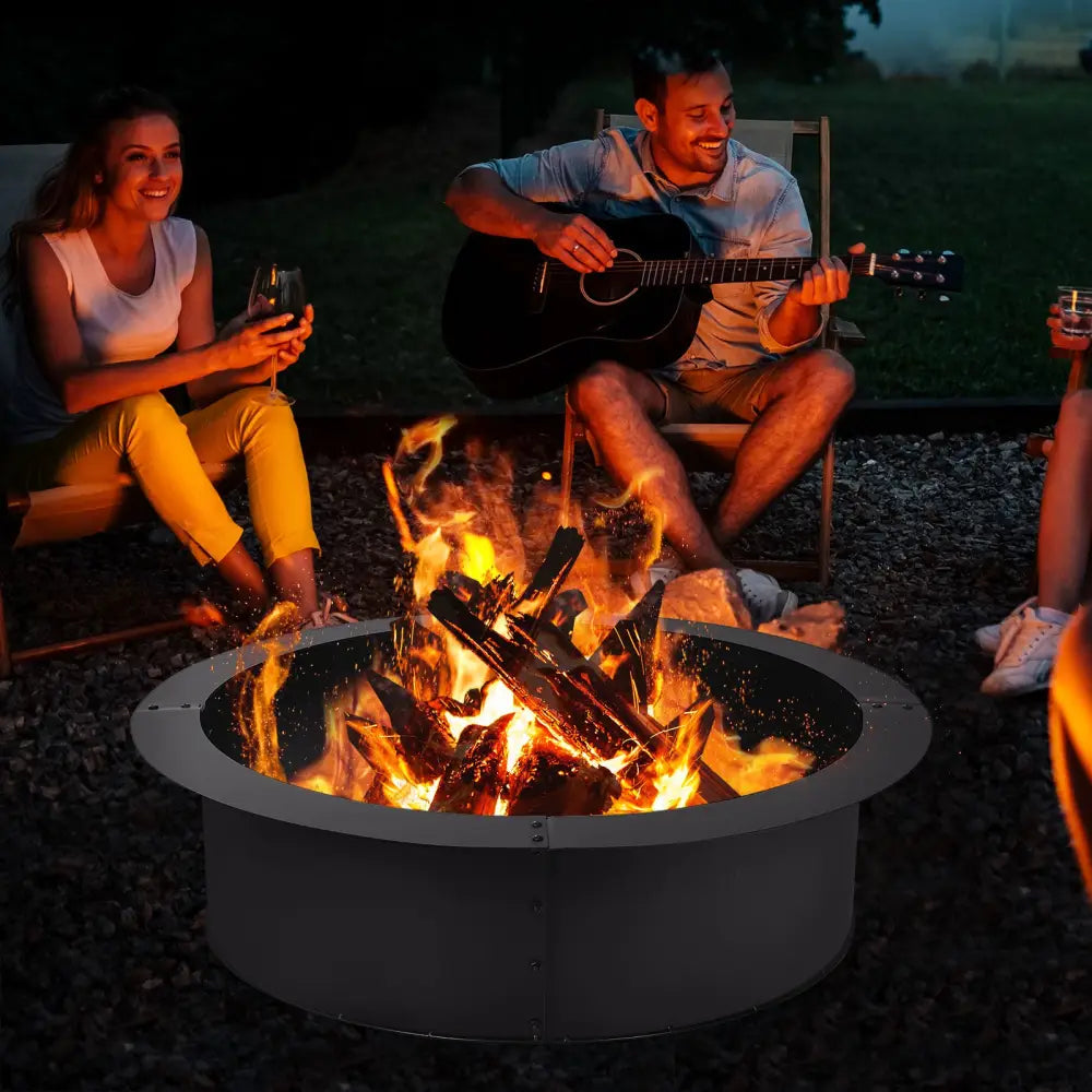 36 inch Round Steel Fire Pit Ring Line for Outdoor Backyard - Black - Fire Pits