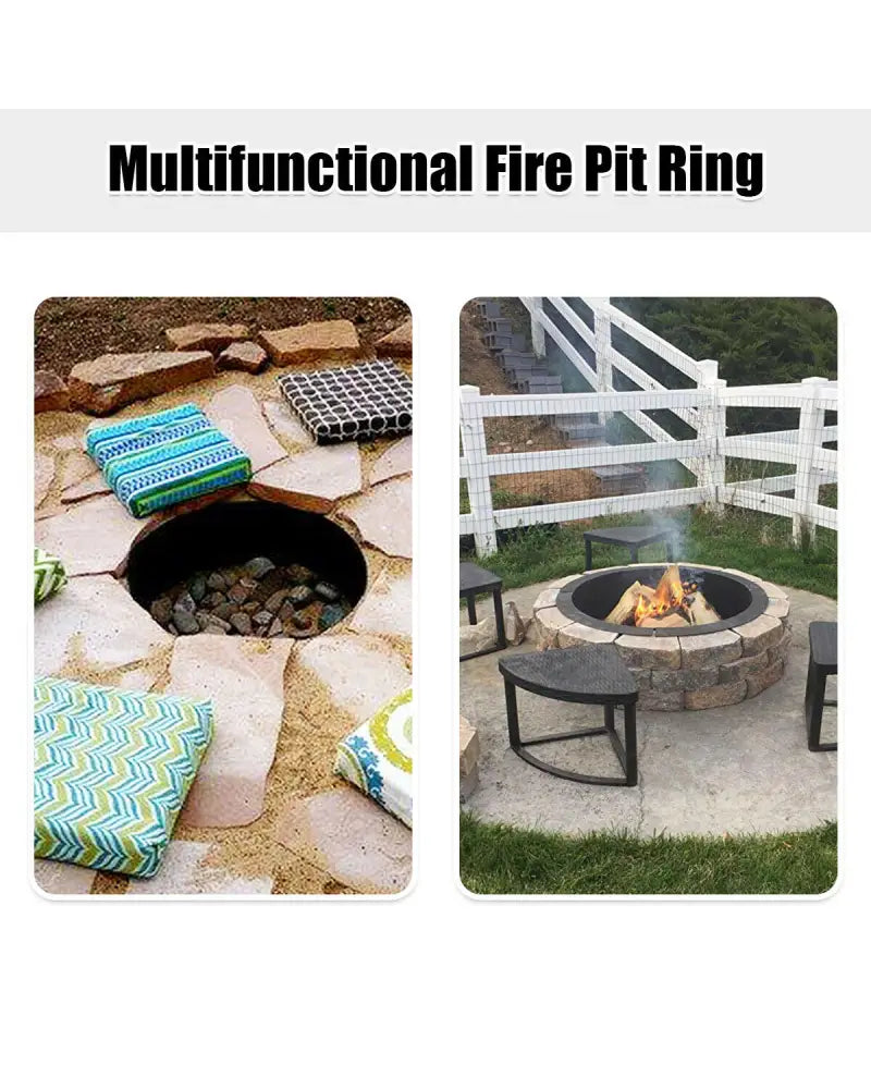 36 inch Round Steel Fire Pit Ring Line for Outdoor Backyard - Black - Fire Pits