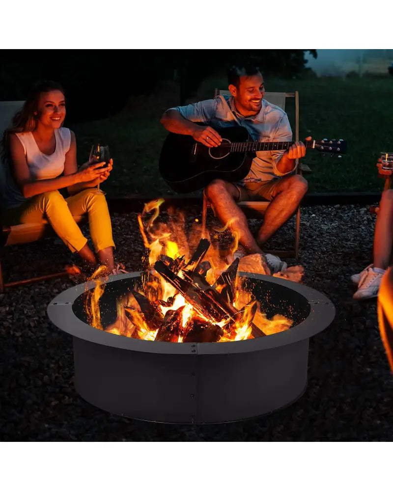 36 inch Round Steel Fire Pit Ring Line for Outdoor Backyard - Black - Fire Pits