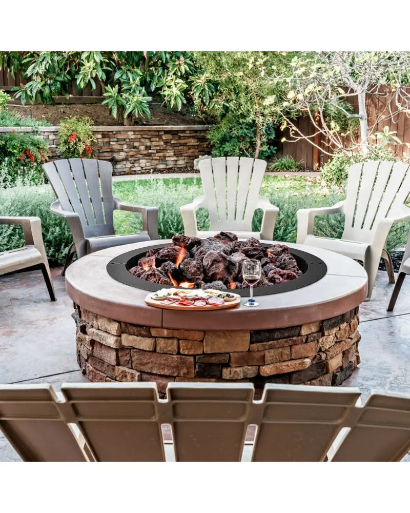 36 inch Round Steel Fire Pit Ring Line for Outdoor Backyard - Black - Fire Pits
