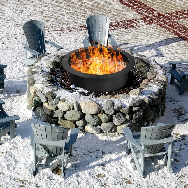 36 inch Round Steel Fire Pit Ring Line for Outdoor Backyard - Black - Fire Pits