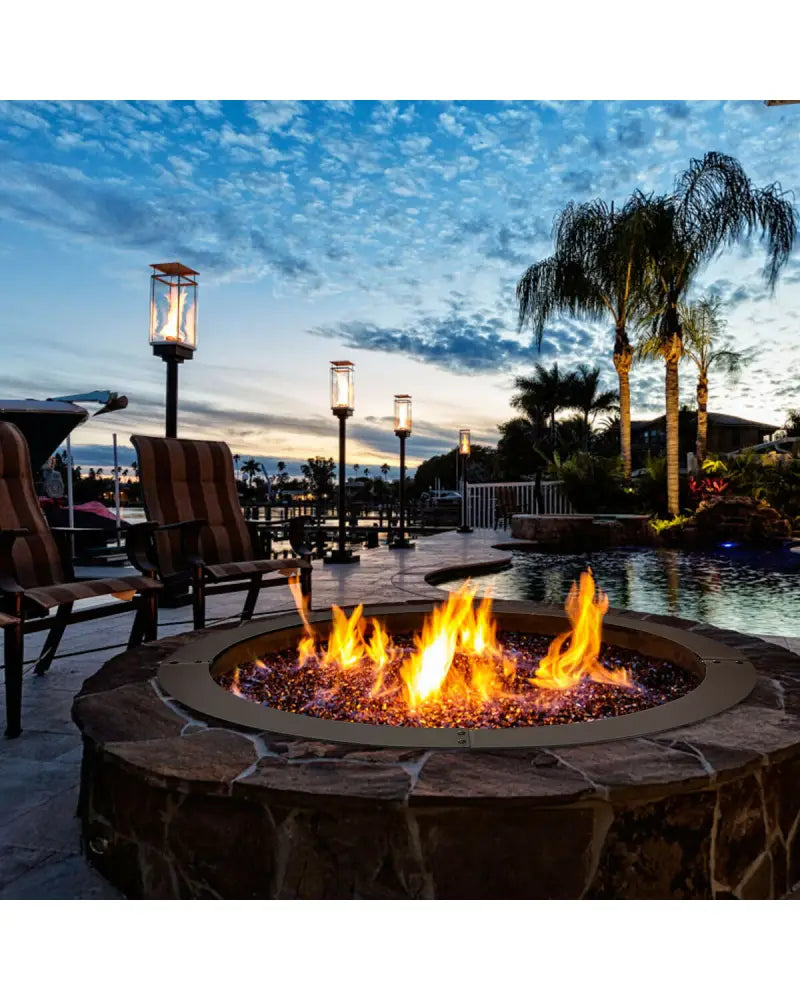 36 inch Round Steel Fire Pit Ring Line for Outdoor Backyard - Black - Fire Pits