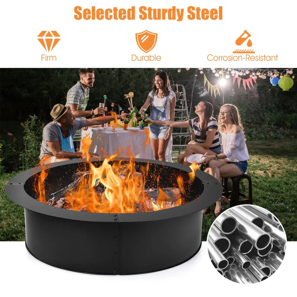 36 inch Round Steel Fire Pit Ring Line for Outdoor Backyard - Black - Fire Pits