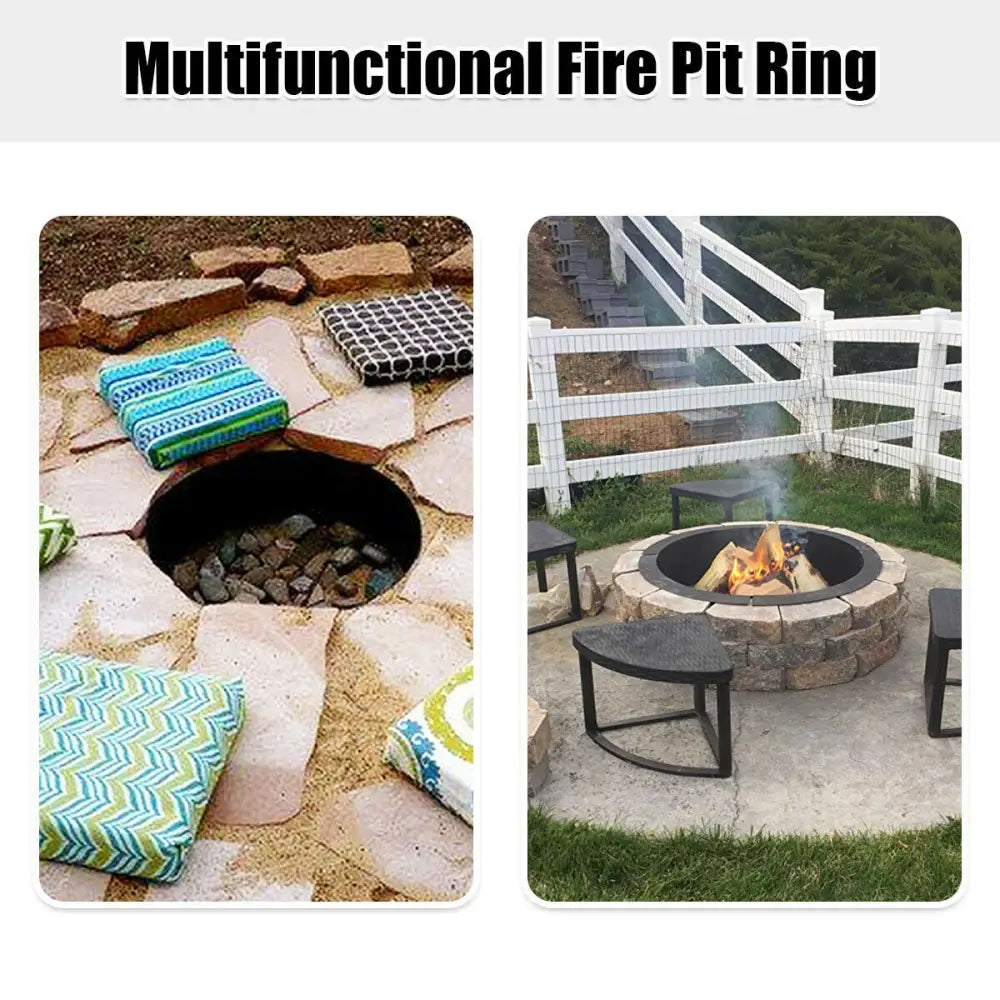 36 inch Round Steel Fire Pit Ring Line for Outdoor Backyard - Black - Fire Pits